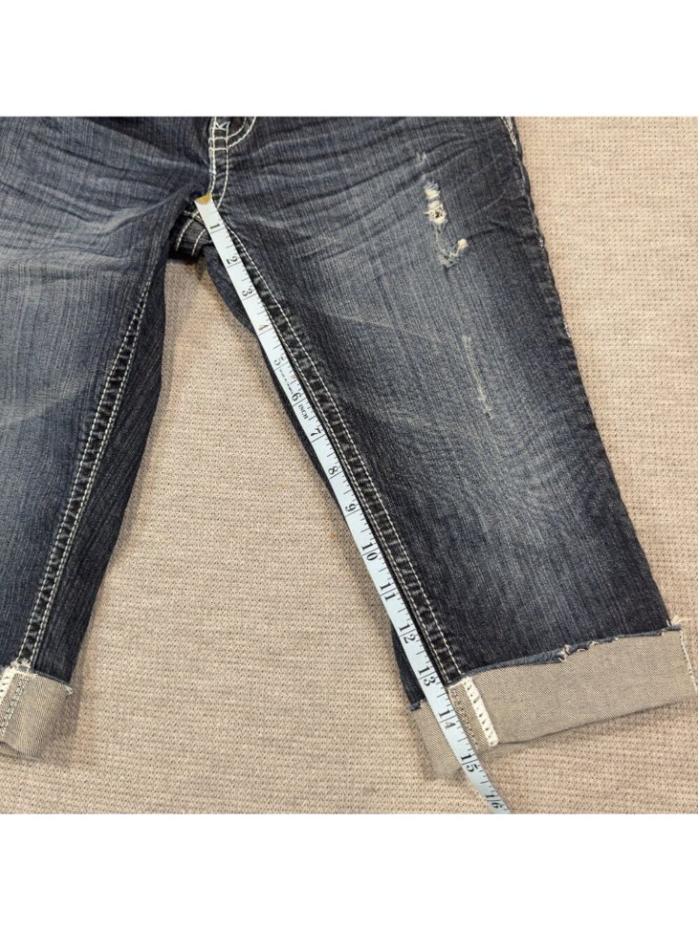 Vigoss Capri Jeans Womens Size 0 Rolled Cuff Distressed Stretch Blue Denim - Picture 12 of 16